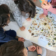 Waldorf Iran Mehrere Kinder schauen sich eine Karte an